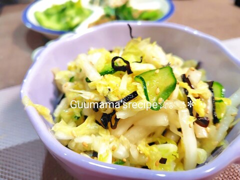 抱えて食べたい♡白菜ときゅうりの旨み塩昆布和え